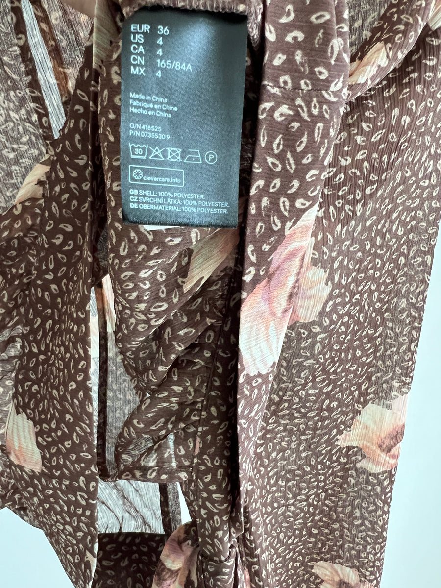 H&M Brown Pink Floral Mesh Shirt - Size AU 8