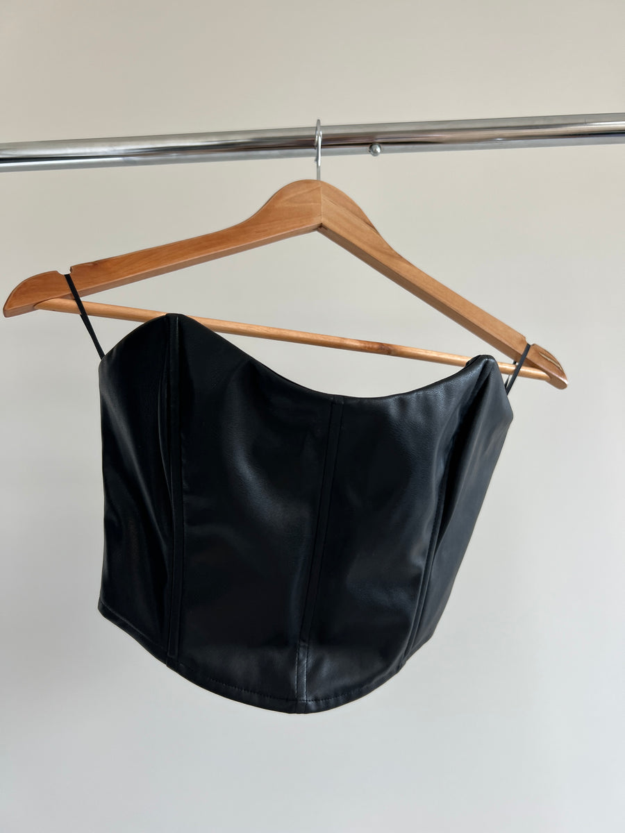 Showpo Black Leather Corset Top - Au 6