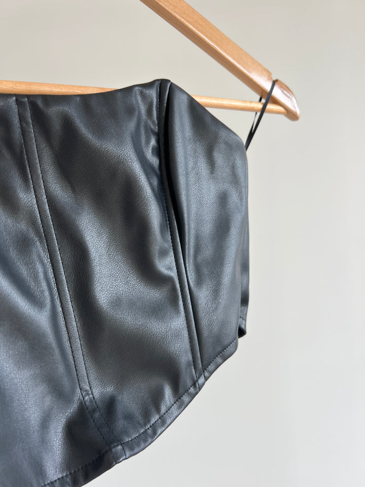 Showpo Black Leather Corset Top - Au 6