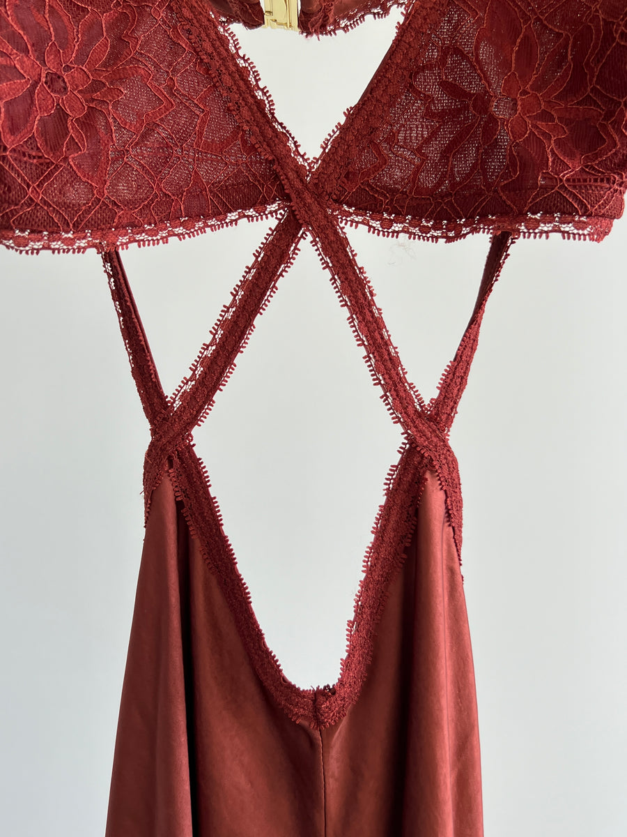 Meshki Cherry Chocolate Seraphine Lace Maxi Dress - XS