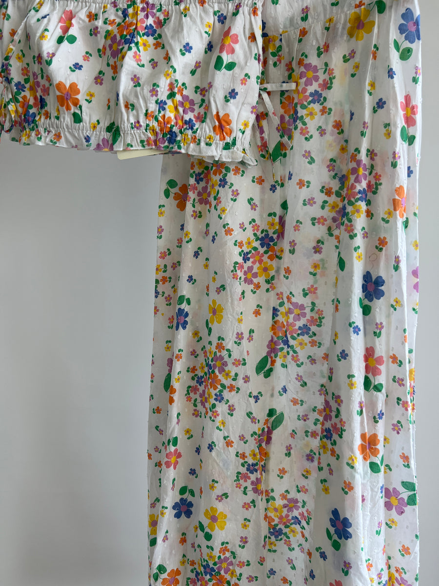 Marigold Mustang White Floral Crop Top And Skirt Set - Size S