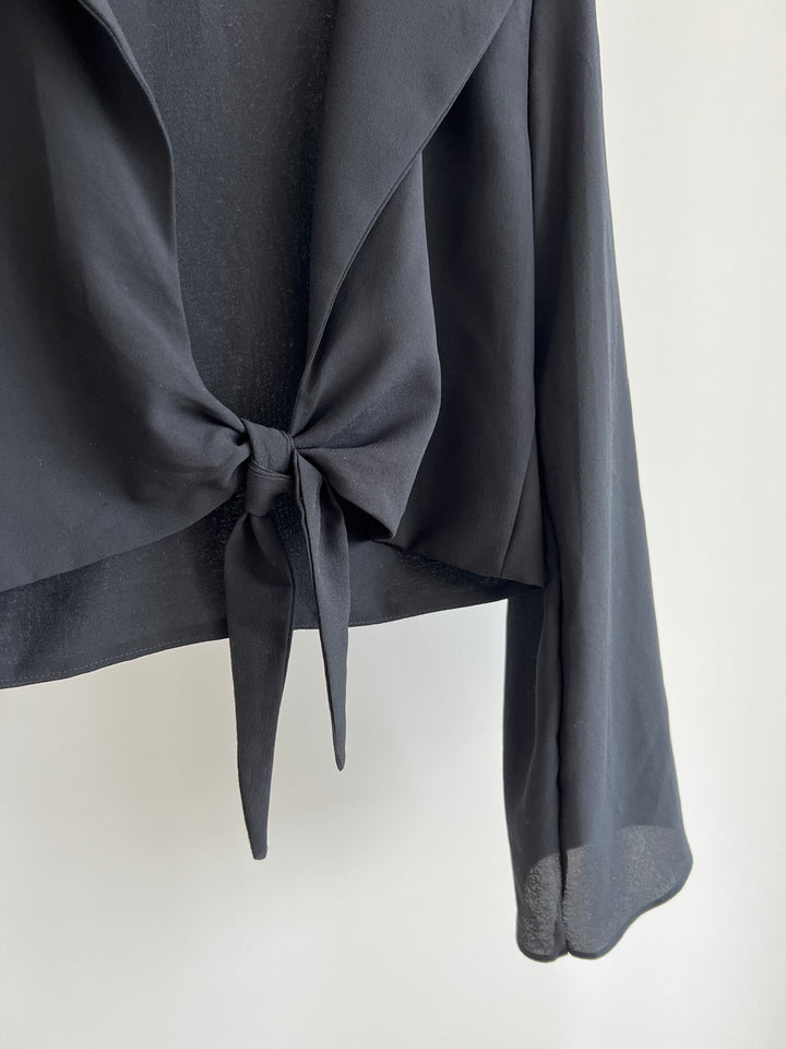 Backstage Black Cropped Bow-Tie Shirt - Size XS