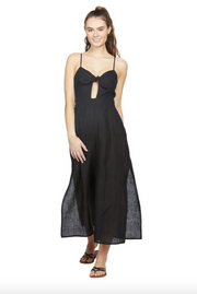 Seafolly Sunflower Tie Front See Through Black Linen Jumpsuit - Size S