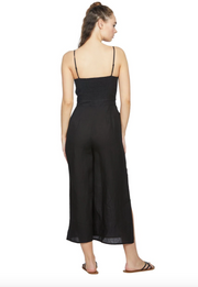 Seafolly Sunflower Tie Front See Through Black Linen Jumpsuit - Size S
