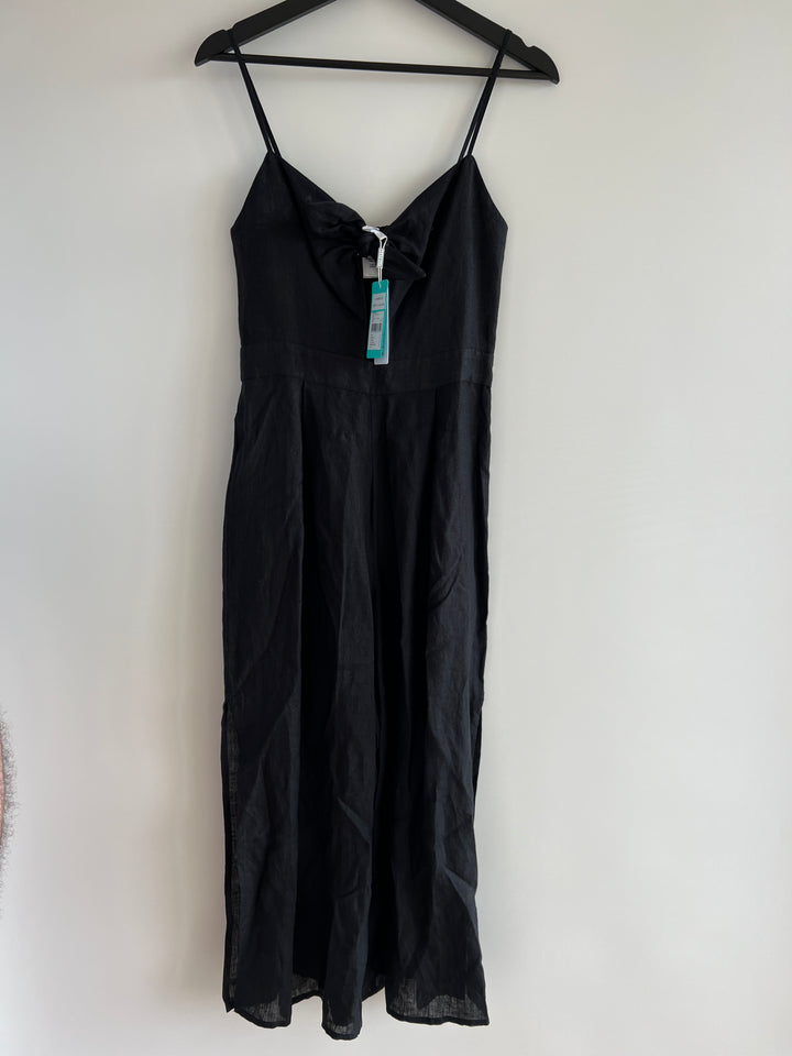 Seafolly Sunflower Tie Front See Through Black Linen Jumpsuit - Size S