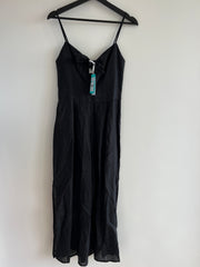 Seafolly Sunflower Tie Front See Through Black Linen Jumpsuit - Size S