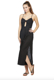 Seafolly Sunflower Tie Front See Through Black Linen Jumpsuit - Size S