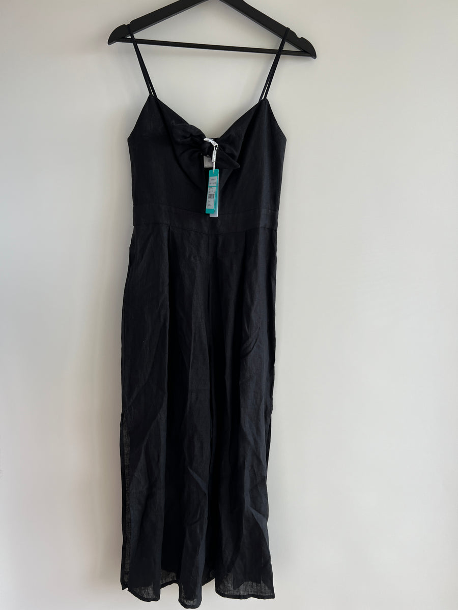 Seafolly Sunflower Tie Front See Through Black Linen Jumpsuit - Size S