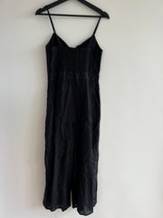 Seafolly Sunflower Tie Front See Through Black Linen Jumpsuit - Size S