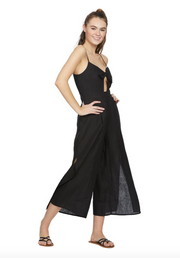 Seafolly Sunflower Tie Front See Through Black Linen Jumpsuit - Size S