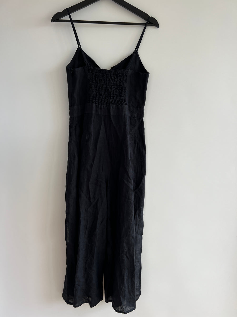 Seafolly Sunflower Tie Front See Through Black Linen Jumpsuit - Size S