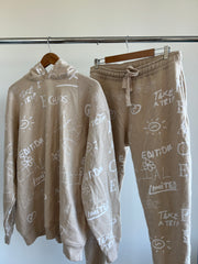 boohooMAN Unisex Beige Multi Logo Hoodie (XL) And Sweatpants (L)