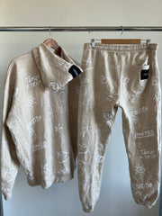 boohooMAN Unisex Beige Multi Logo Hoodie (XL) And Sweatpants (L)