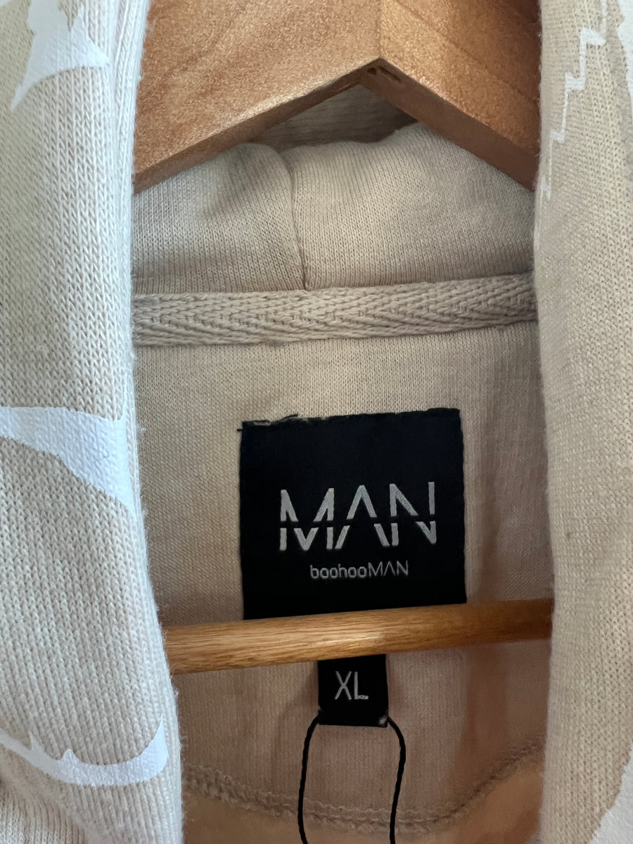 boohooMAN Unisex Beige Multi Logo Hoodie (XL) And Sweatpants (L)