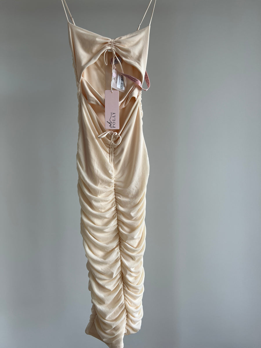 Oh Polly Ivory Ruched Mini Dress - AU 8