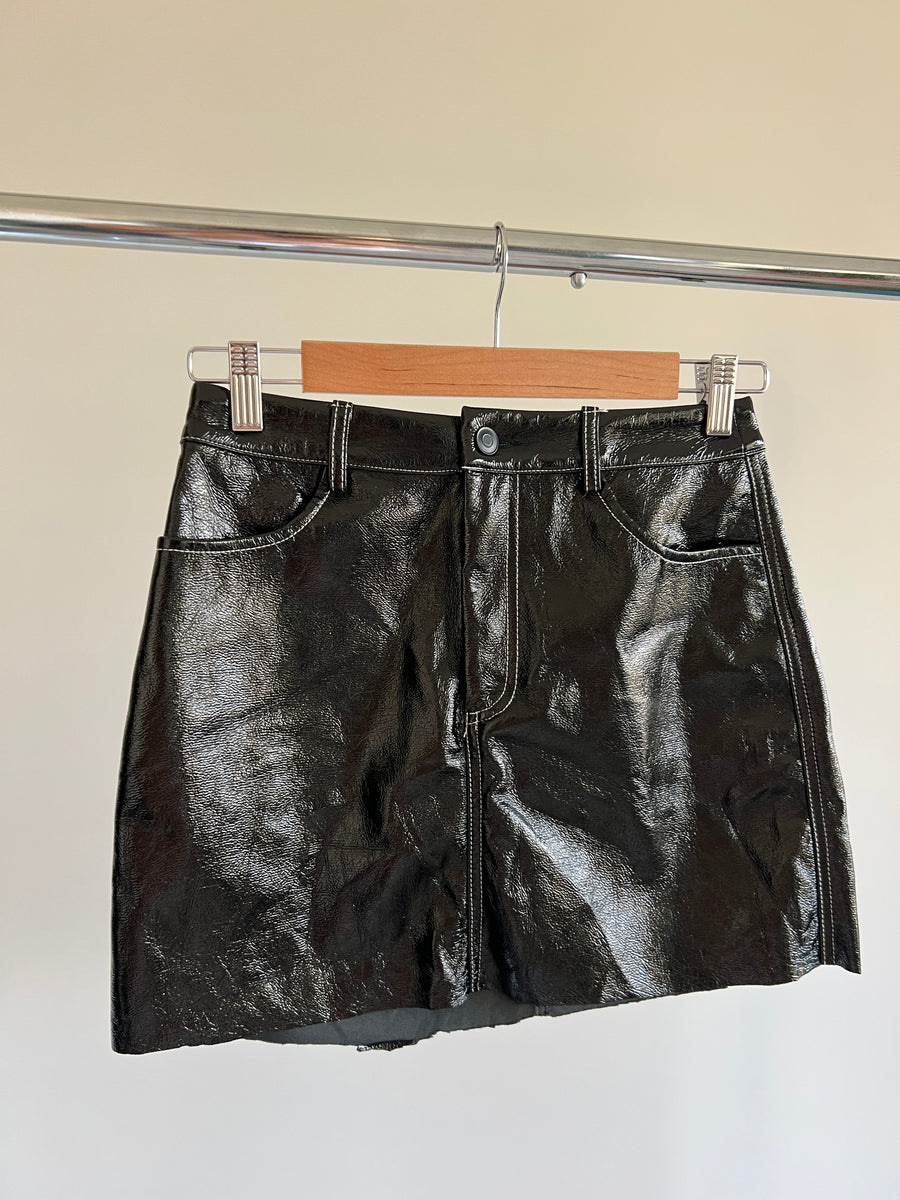Meshki Black Vinyl Mini Skirt - S