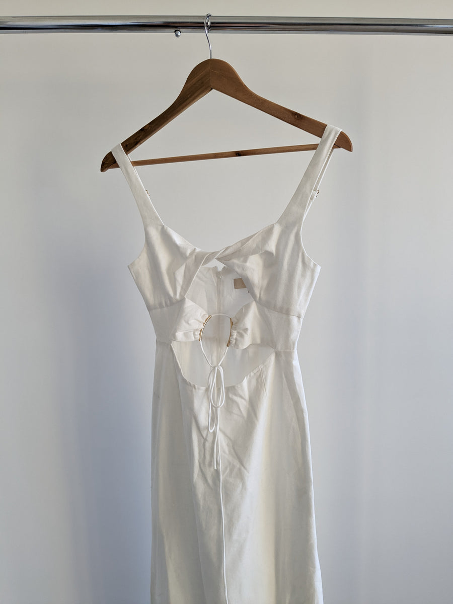 Meshki White Strap Midaxi Dress with Golden Elements - XXS