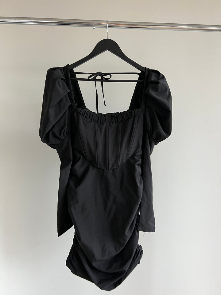 Club London Black Puff Sleeve Corset Mini Dress - AU 6