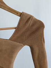 NBD Brown Anora Knit Long Sleeve Sweater Dress - XS