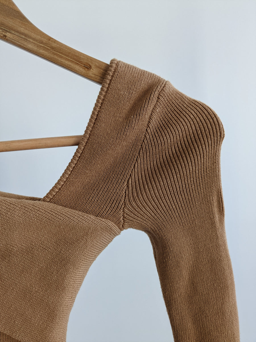 NBD Brown Anora Knit Long Sleeve Sweater Dress - XS
