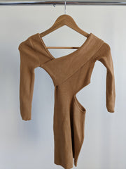 NBD Brown Anora Knit Long Sleeve Sweater Dress - XS