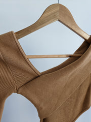 NBD Brown Anora Knit Long Sleeve Sweater Dress - XS