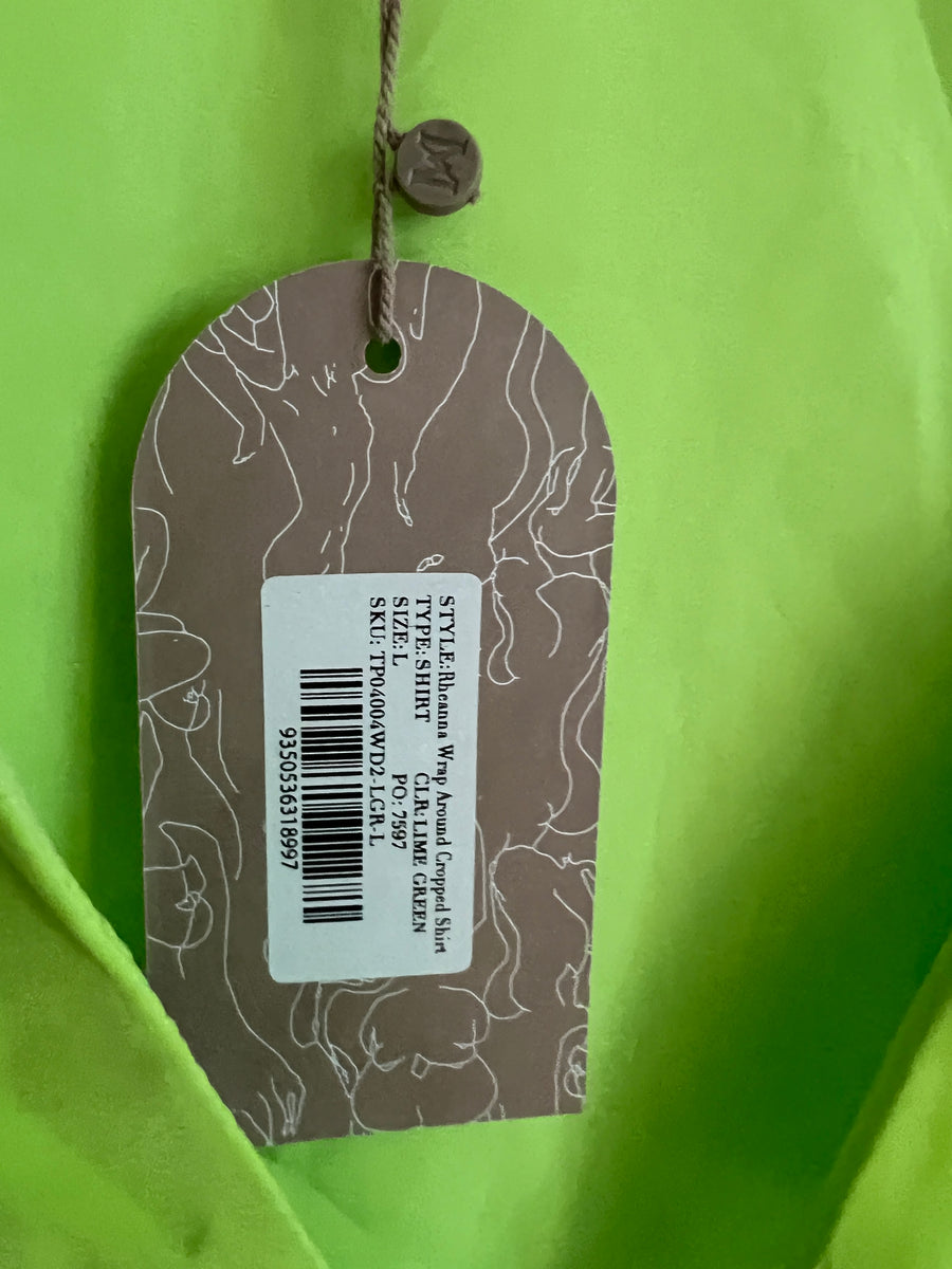 Meshki Lime Green Rheanna Wrap Around Cropped Shirt (L) And Mini Skirt (M) Sets