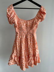 SAINTS + SECRETS Peach White Floral Mini Sun Dress - AU 8