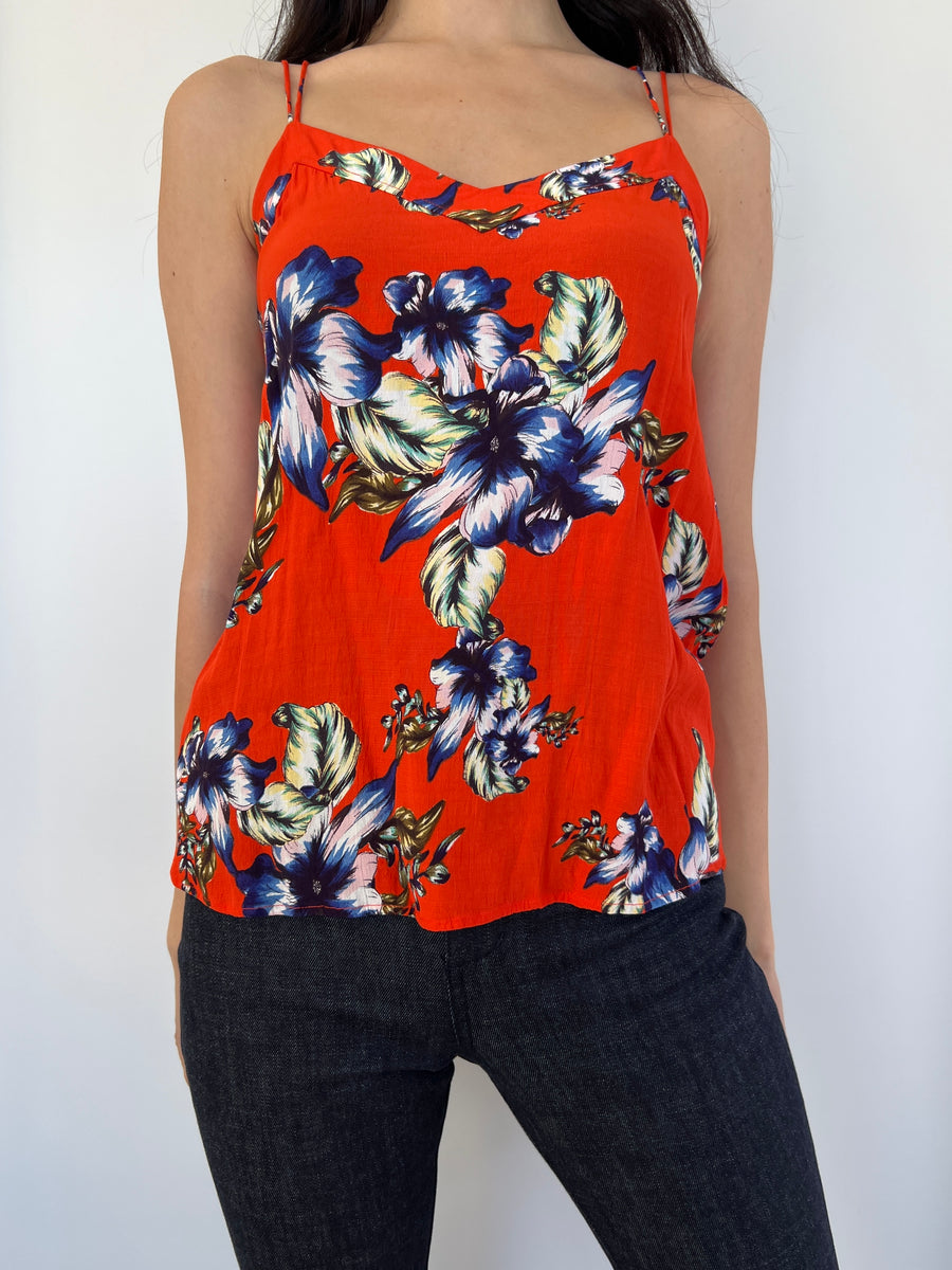 Marcs vintage floral orange summery top with side zipper - Size AU10