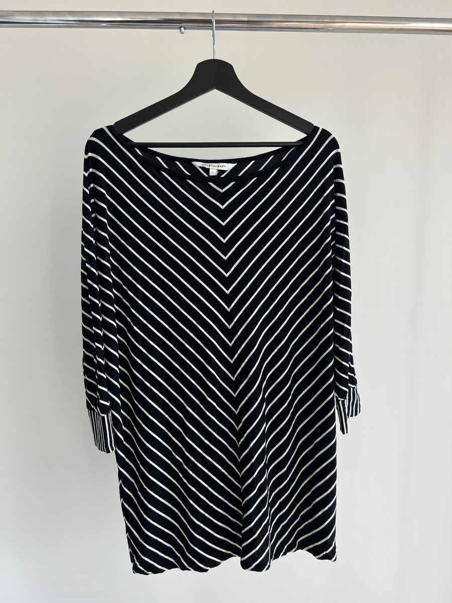 Sportscraft Black/White Stripe Shirt Dress - L