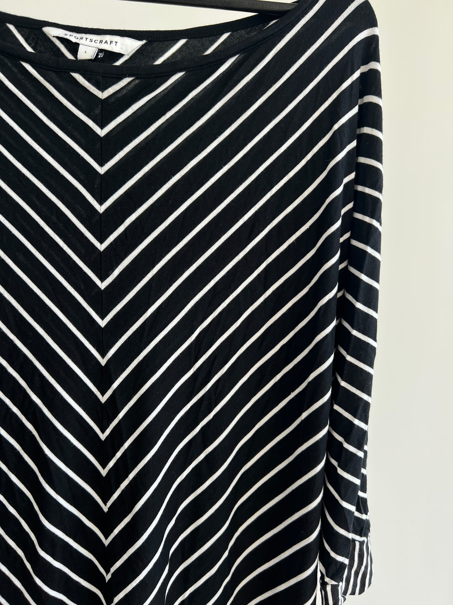 Sportscraft Black/White Stripe Shirt Dress - L