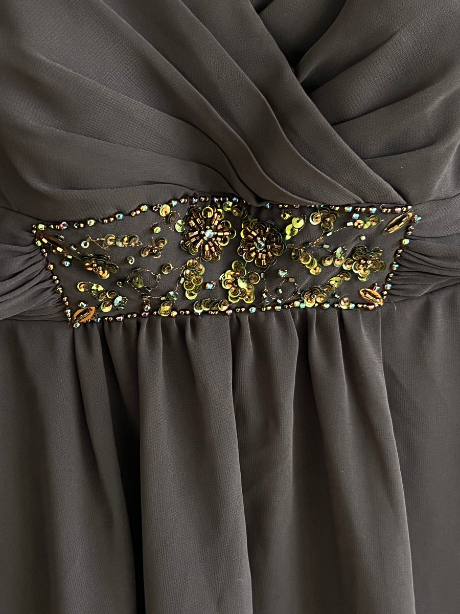 Baccini & Hill Khaki Green Mini Dress with Embroidered Floral Element - AU 10