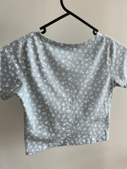 Brandy Melville Light Blue Floral Print V-Neck Top