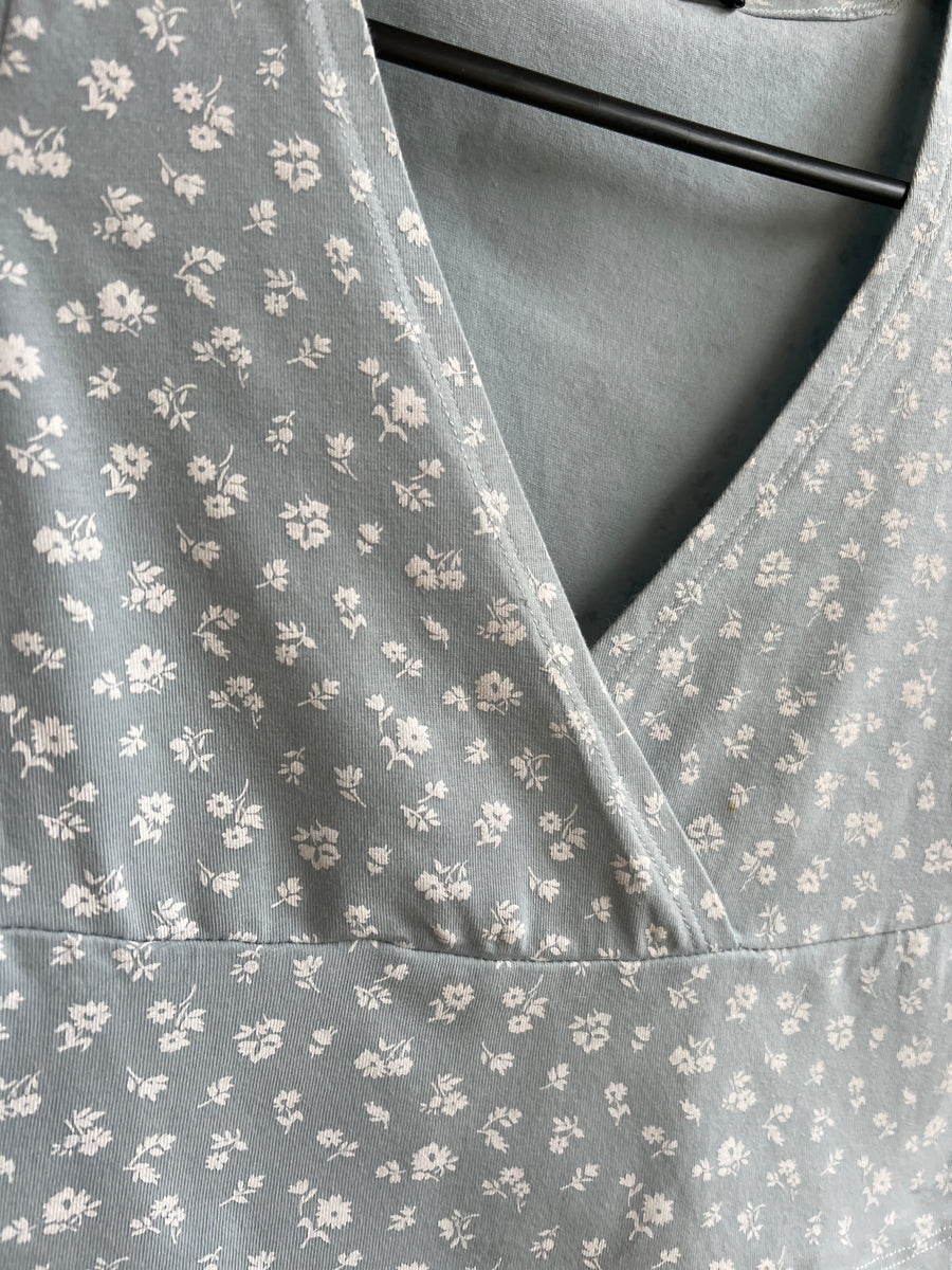 Brandy Melville Light Blue Floral Print V-Neck Top