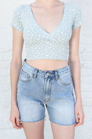 Brandy Melville Light Blue Floral Print V-Neck Top