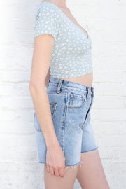 Brandy Melville Light Blue Floral Print V-Neck Top