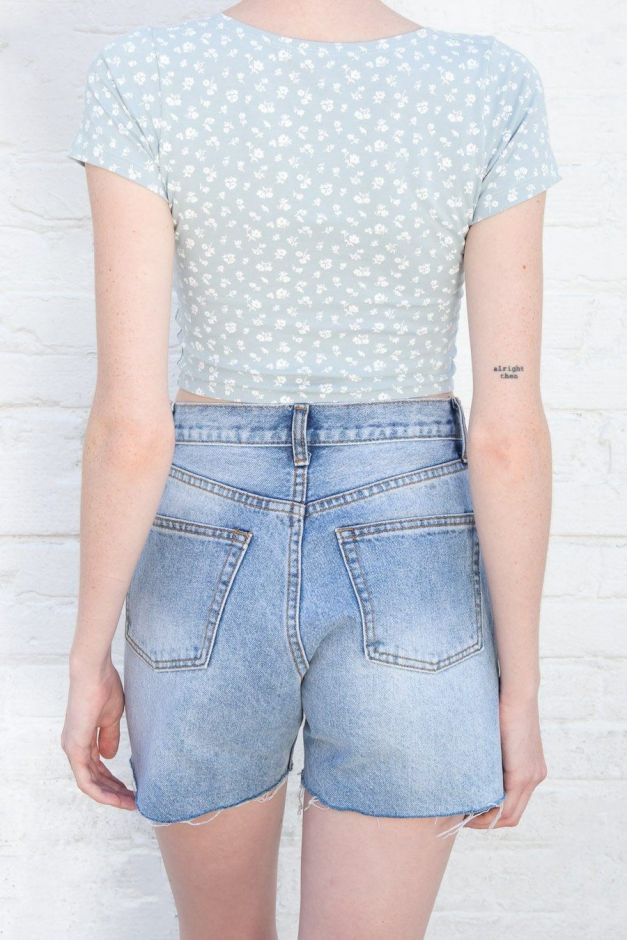 Brandy Melville Light Blue Floral Print V-Neck Top