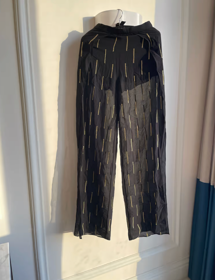 Sass & Bide Black Golden Mesh Silk Pants - Size AU 8