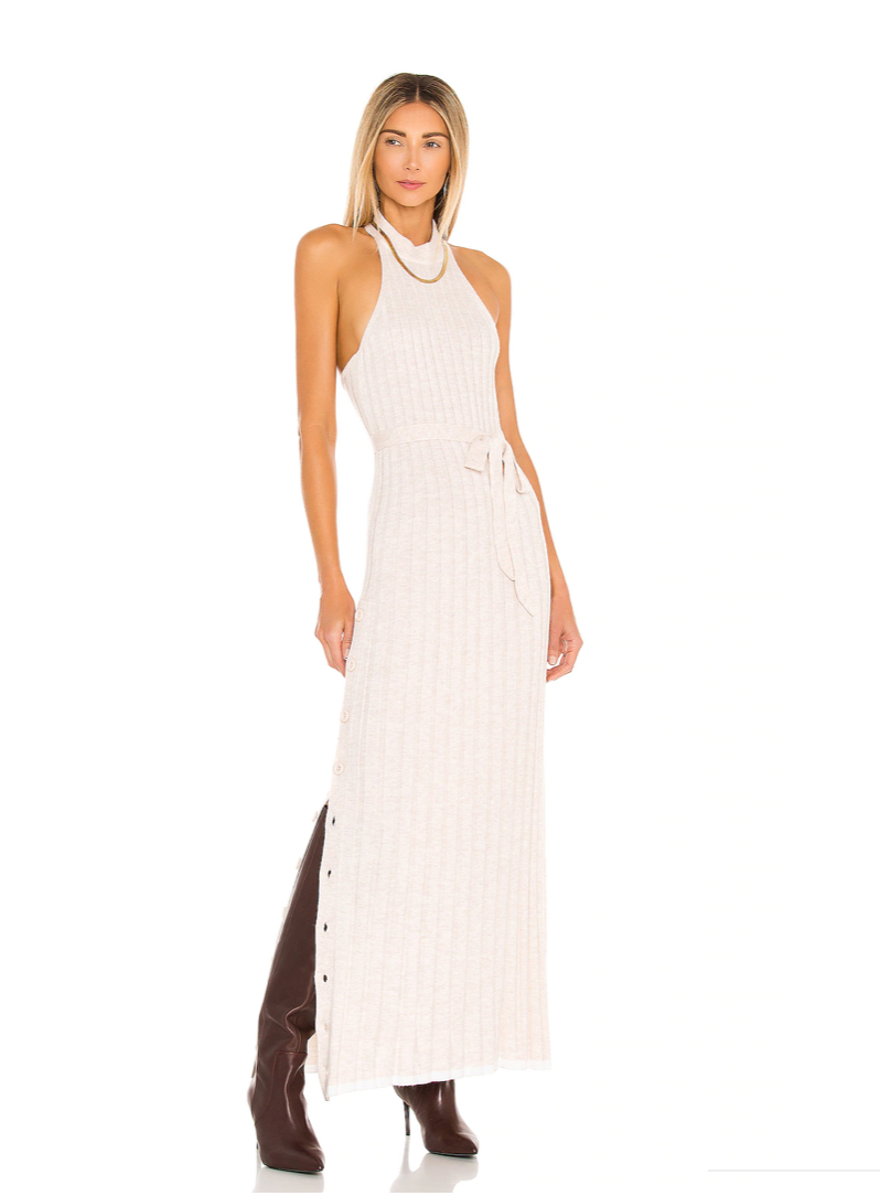 Michael Costello x Revolve Soft Pink Side Button Ribbed Maxi Dress - XXS