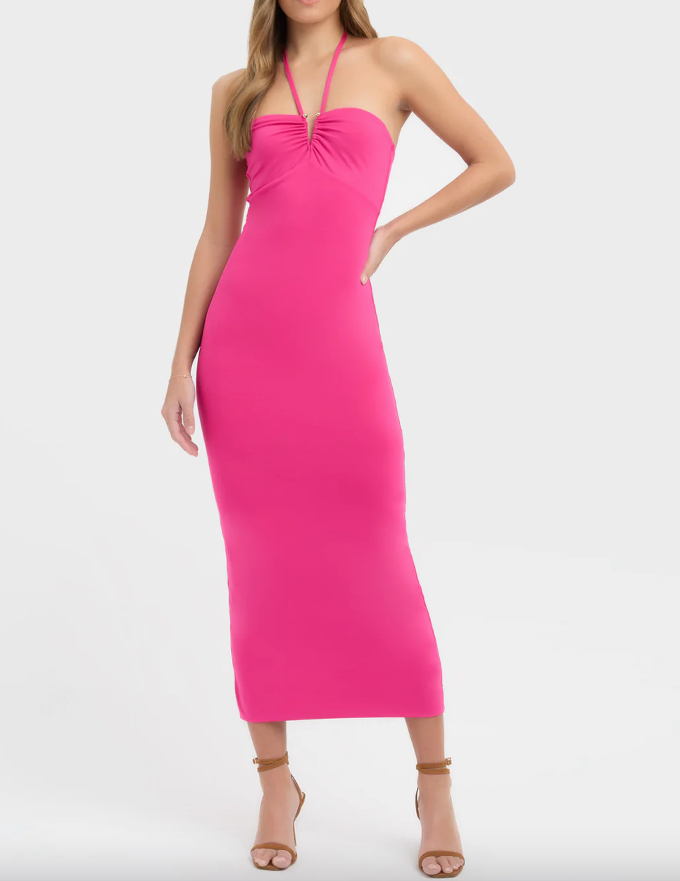 Kookai Hot Pink Stretch Sunday Halterneck Maxi Dress Kookai 0 AU 8 flashbackshop