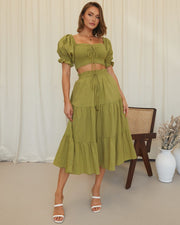Two Sisters The Label Green Crop Top and Skirt Set - AU 6