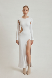 23rd & Madison White Ace Ribbed Long Sleeve Maxi Dress - S