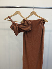 Kristina x BWLDR Burnt Orange Shimmer Bralette And Maxi Skirt Set - AU 14