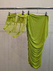 Club London Neon Green Corset Top And Midi Ruched Skirt - AU 16