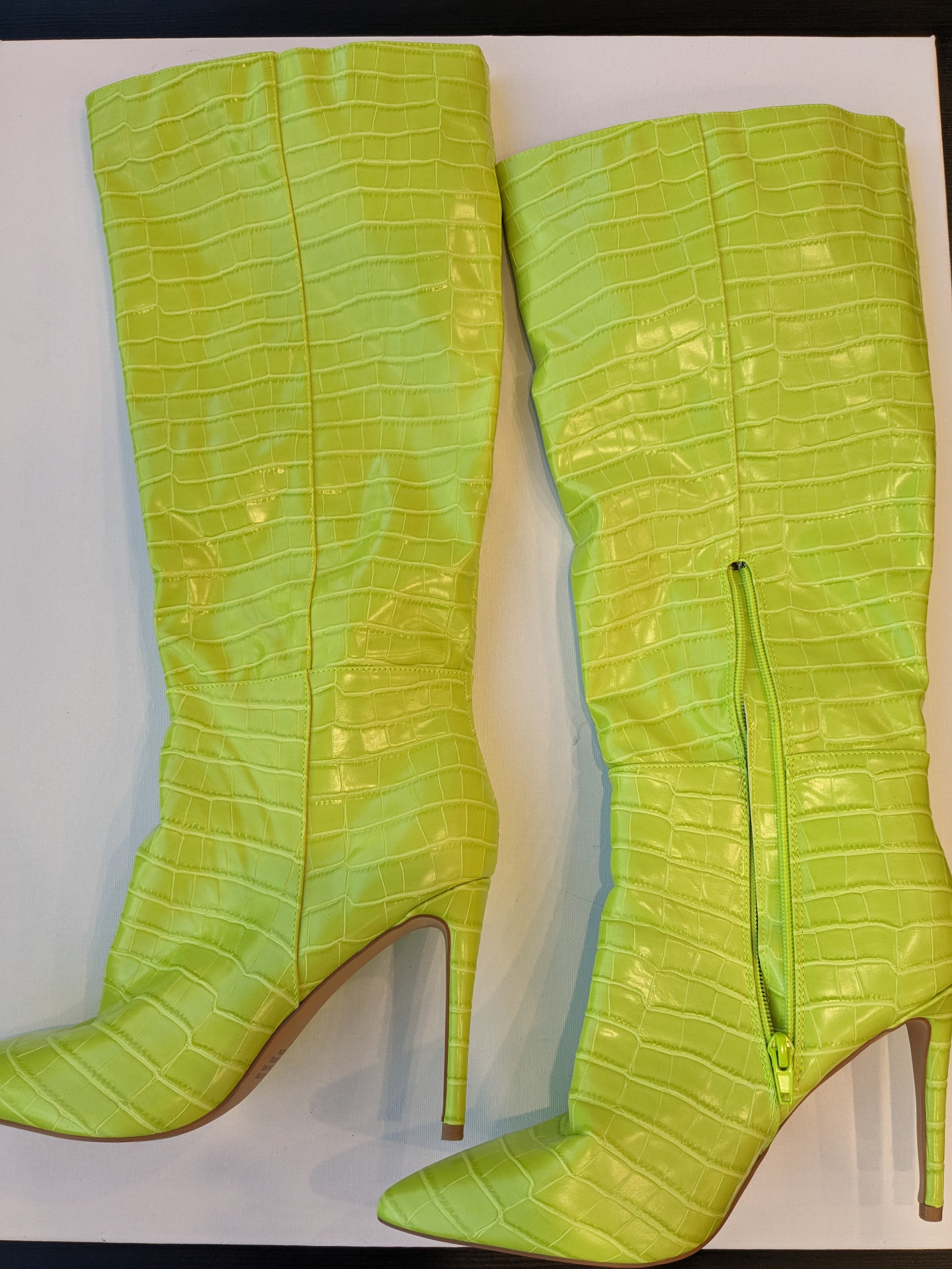 Therapy Neon Green Faux Croc Leather Boots - 9 –