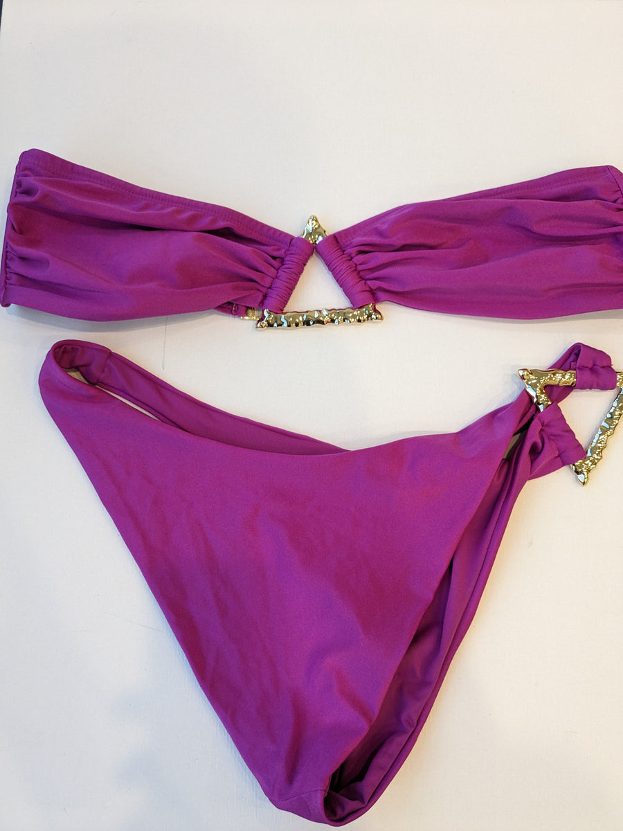 Meshki Hot Purple Bikini Set With Golden Details - XXL