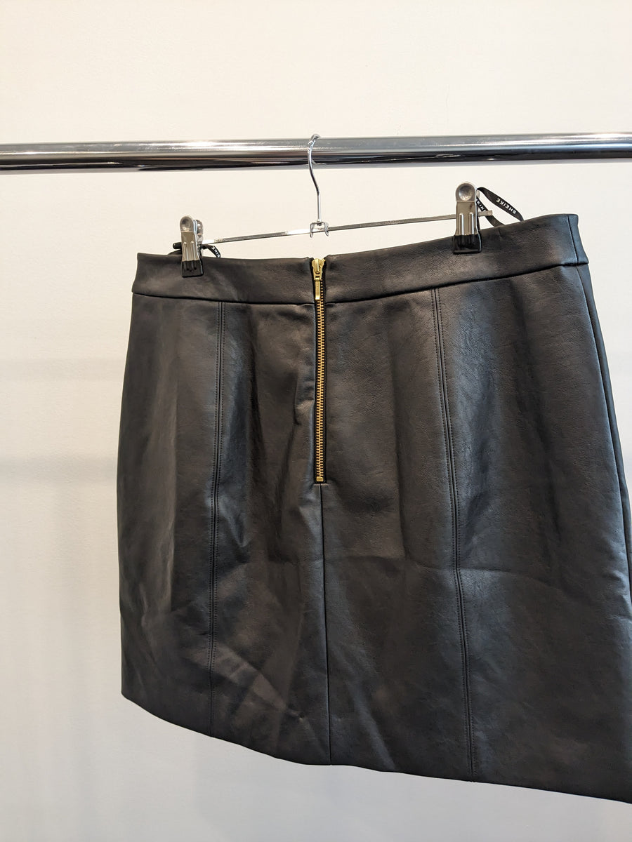 Sheike Black Faux Leather Mini Skirt - AU 14 (New Collection)