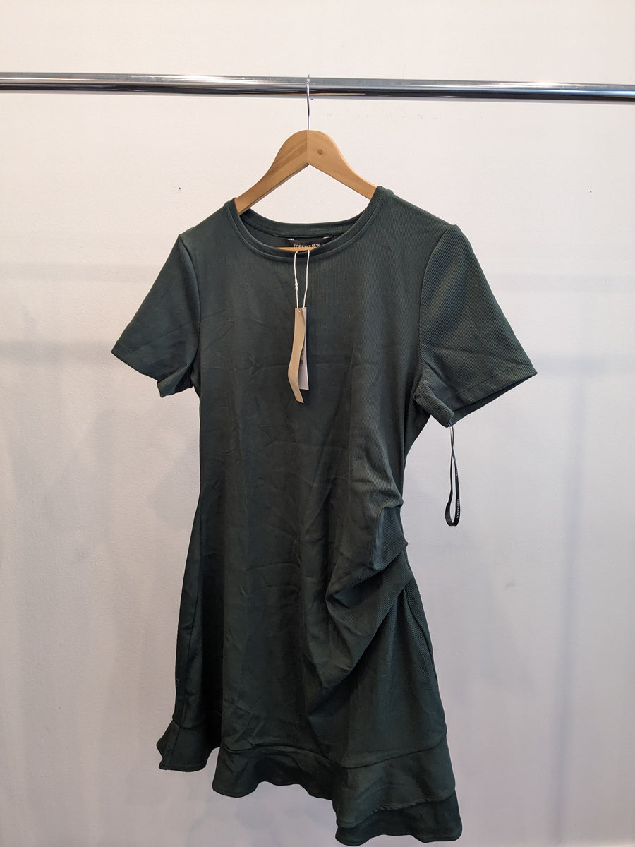 Forever New Midnight Forest Green Annie Rib Short T-Shirt Mini Dress - AU 16