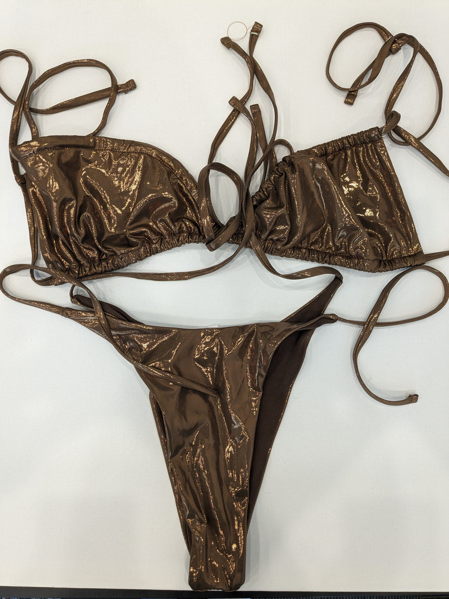 Yira Brown Metallic Bikini Set - L