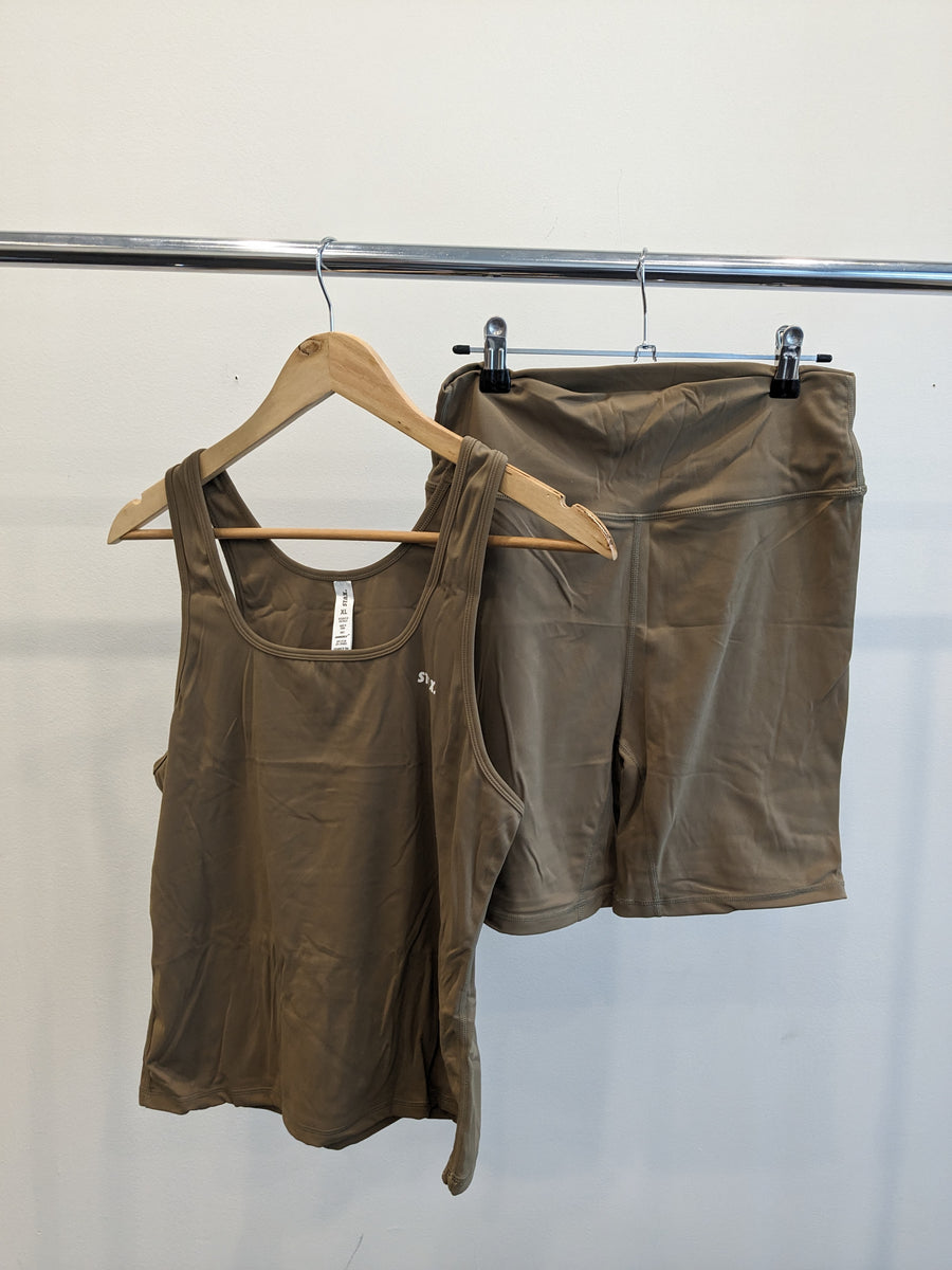 STAX Mocha Tank Top And Biker Shorts Set - XL